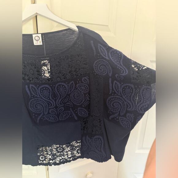 NWT Anthropologie AKEMI+KIN Navy Embroidered Darrie Top Bandana Paisley Boxy Top - Picture 6 of 10
